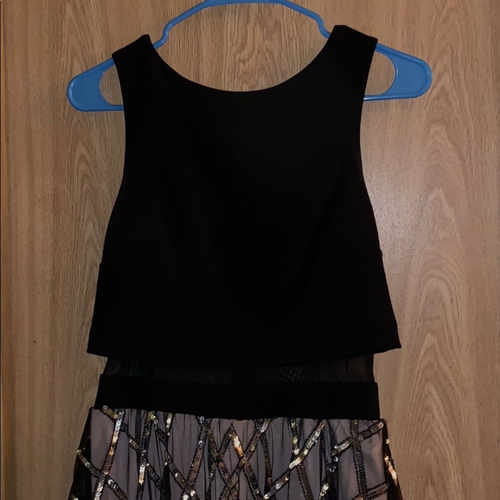 Black and silver sequined prom dress